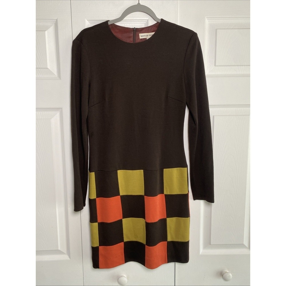 Hannah Hardy Mod Colorblock Mini Dress Womens Size 10 Brown Orange‎ Green Wool